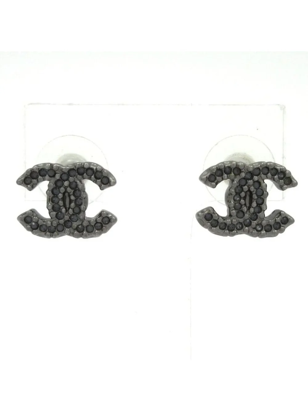 Chanel Earrings Silver Black CC Logo